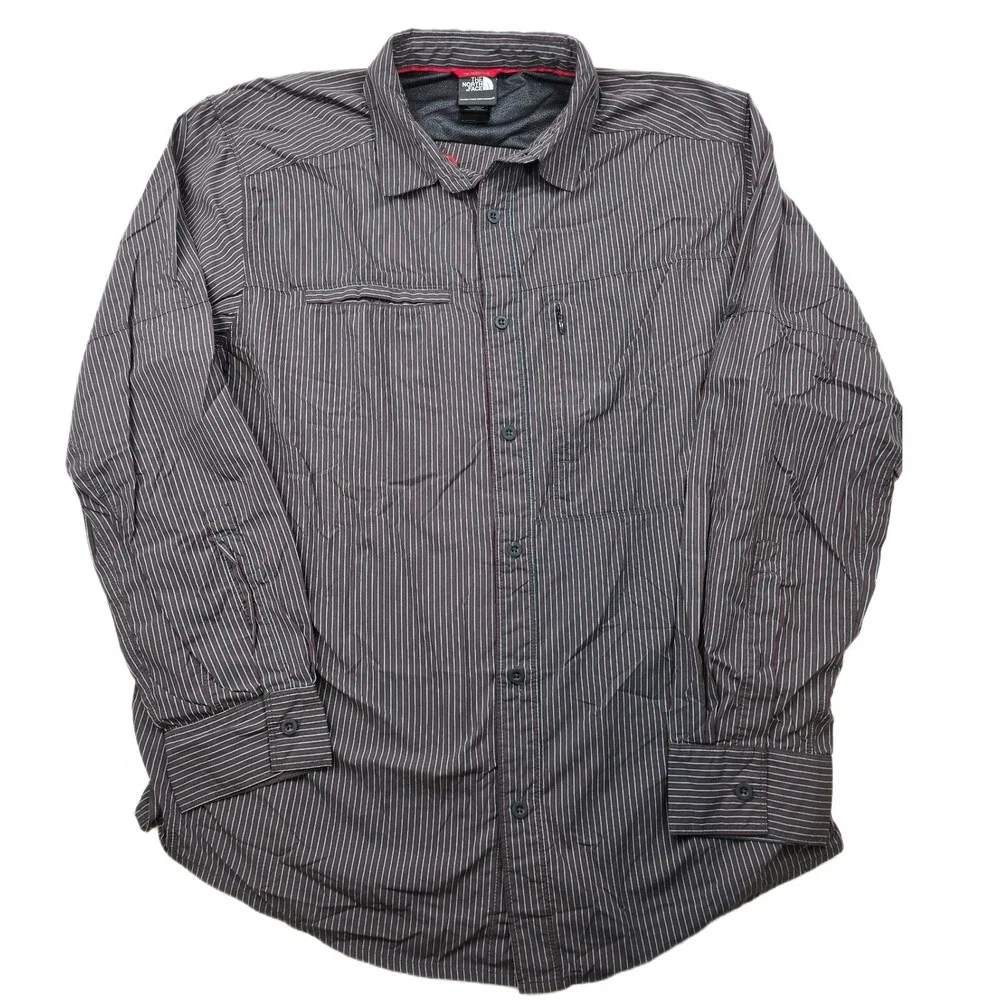 The North Face‎ Shirt Mens XL Black Red Striped Nylon Hiking Outdoor AJDY